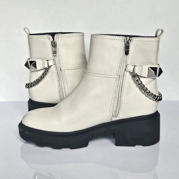 Marc Fisher Genuine Leather Waty Chelsea Ankle Boot Ivory Size 8.5 Lug Sole Stud - Picture 4 of 8